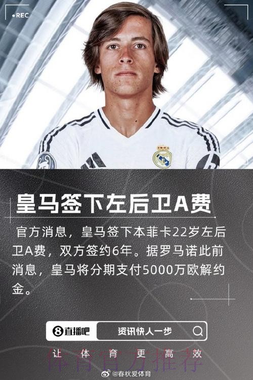 罗马诺:皇马签下左后卫A费 分期支付5000万欧 罗马诺:皇马签下左后卫A费 分期支付5000万欧